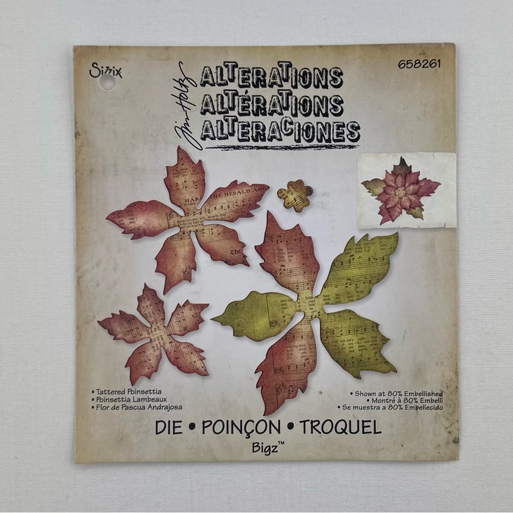 Sizzix Bigz Die Tim Holtz Alterations Tattered Poinsettia #558261 Holiday